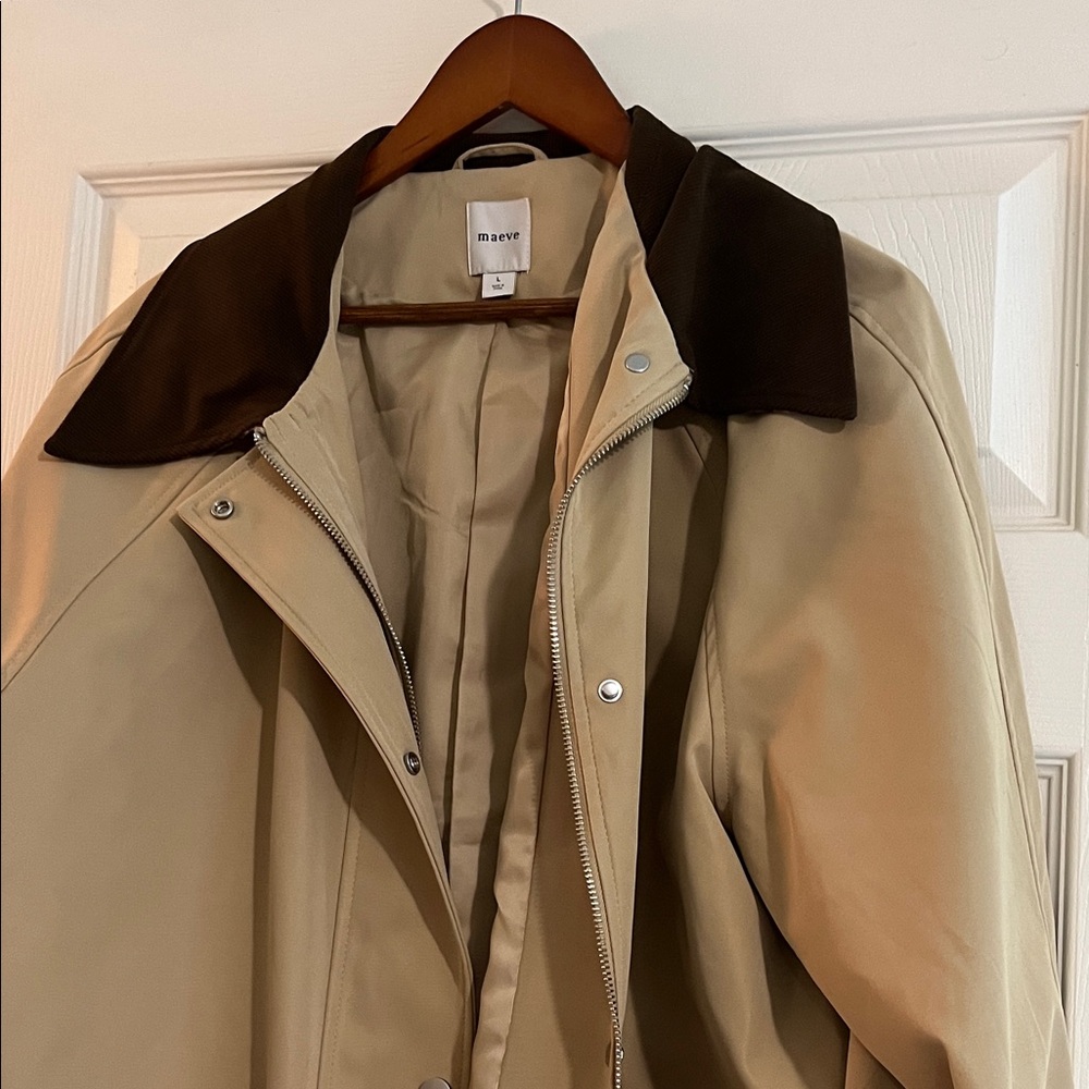 Anthropology Maeve Beige Coat with Dark Brown Collar